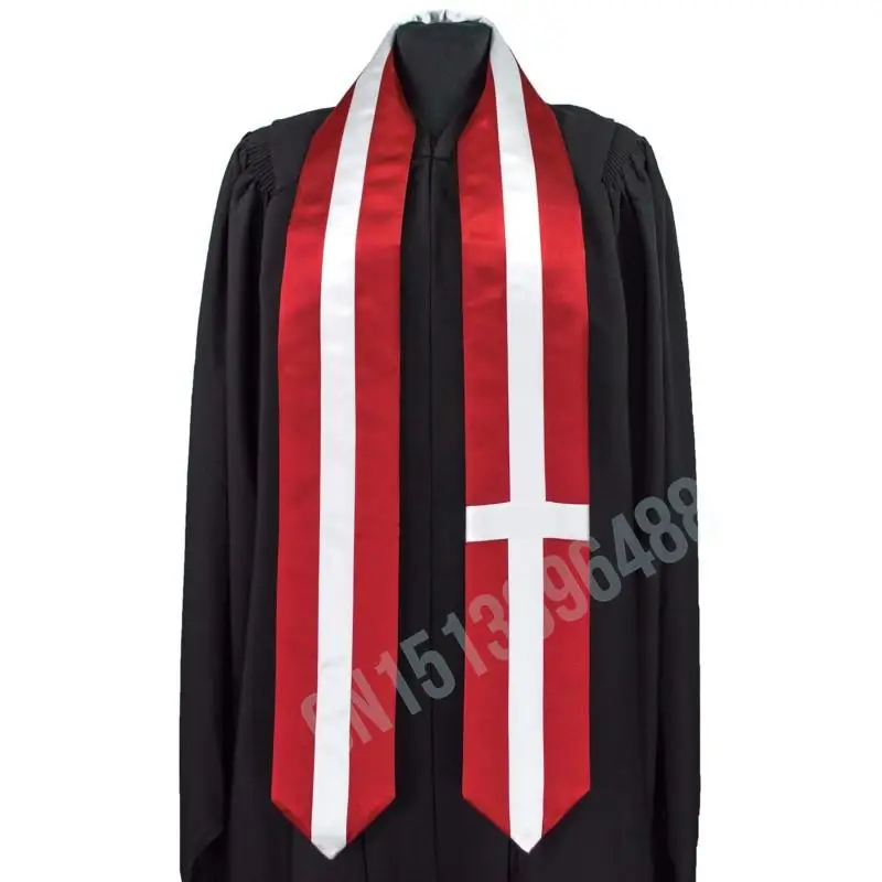 Denmark Flag Scarf Top Print Graduation Sash Stole International Study Abroad Adult Unisex Party Accessory