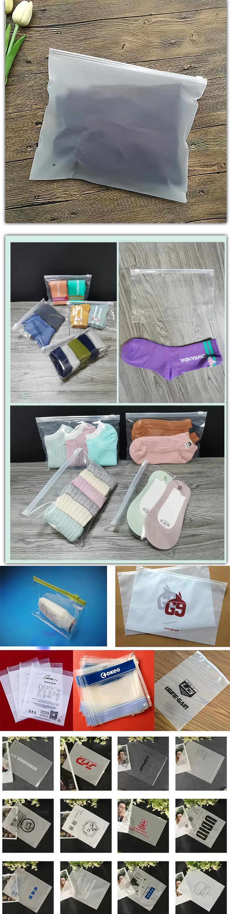 50 Stück Horizontale Doppelseitige Kleidungs-Unterwäsche-Transparente Reißverschlusstaschen Socken-Selbstverschlussbeutel Unterstützt Individuelles Logo – Detail 2