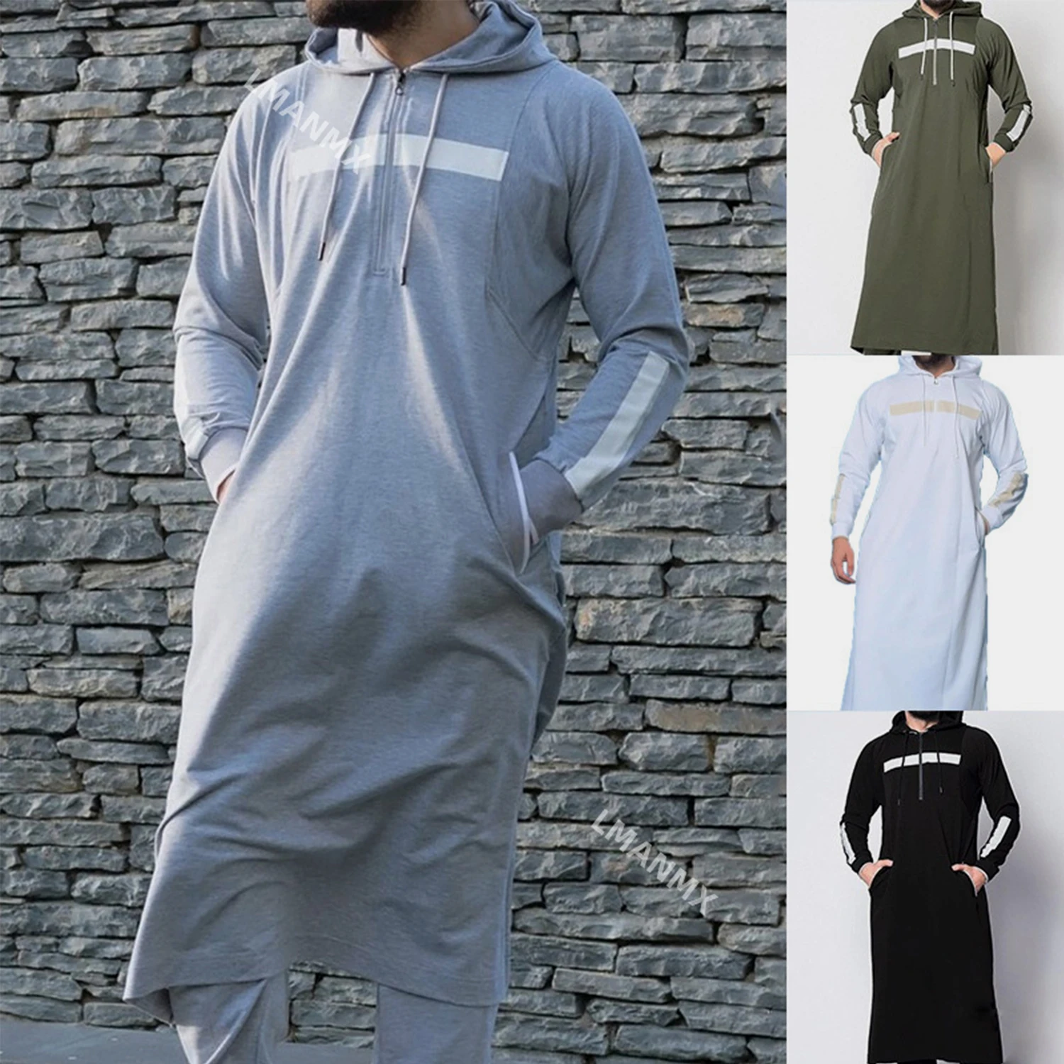 Camisolas compridas masculinas de Dubai, capuz islâmico, robe árabe saudita, blusa casual solta, roupa masculina, muçulmano