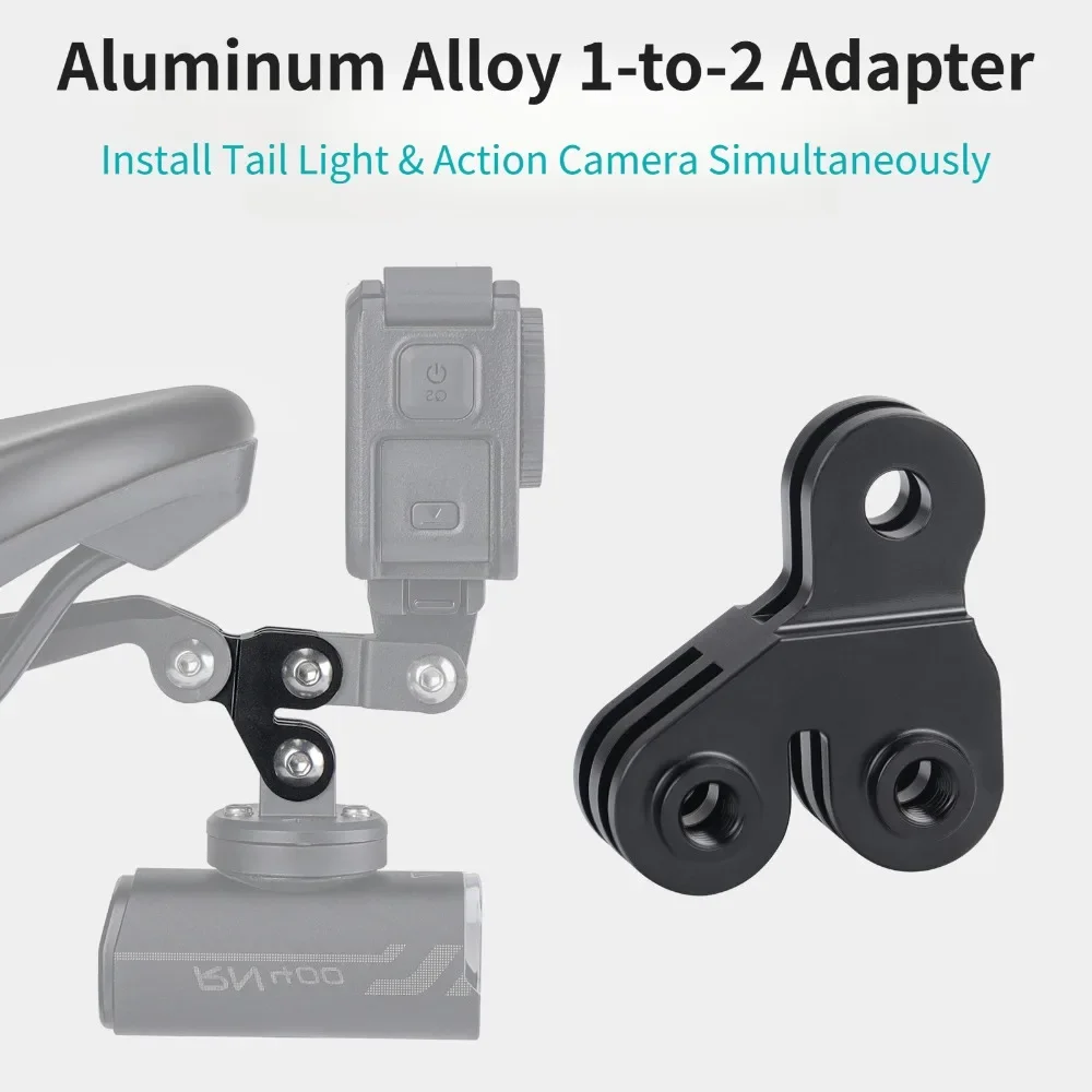 Bicycle Taillight 1-to-2 Adapter Bracket Extension Mount, GOPRO Action Camera Rear Expansion Conversion Base