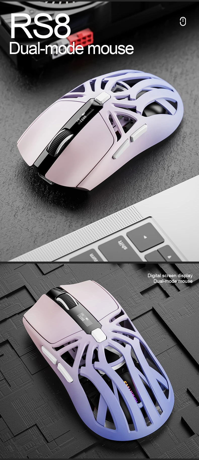 SMAILWOLF RS8 Bluetooth Kabellose 2,4G Gaming-Maus Drei-Modus Leichtgewicht PAW3311 E-Sports-Spiel 1K Rücklaufrate 10000DPI Computer – Detail 13