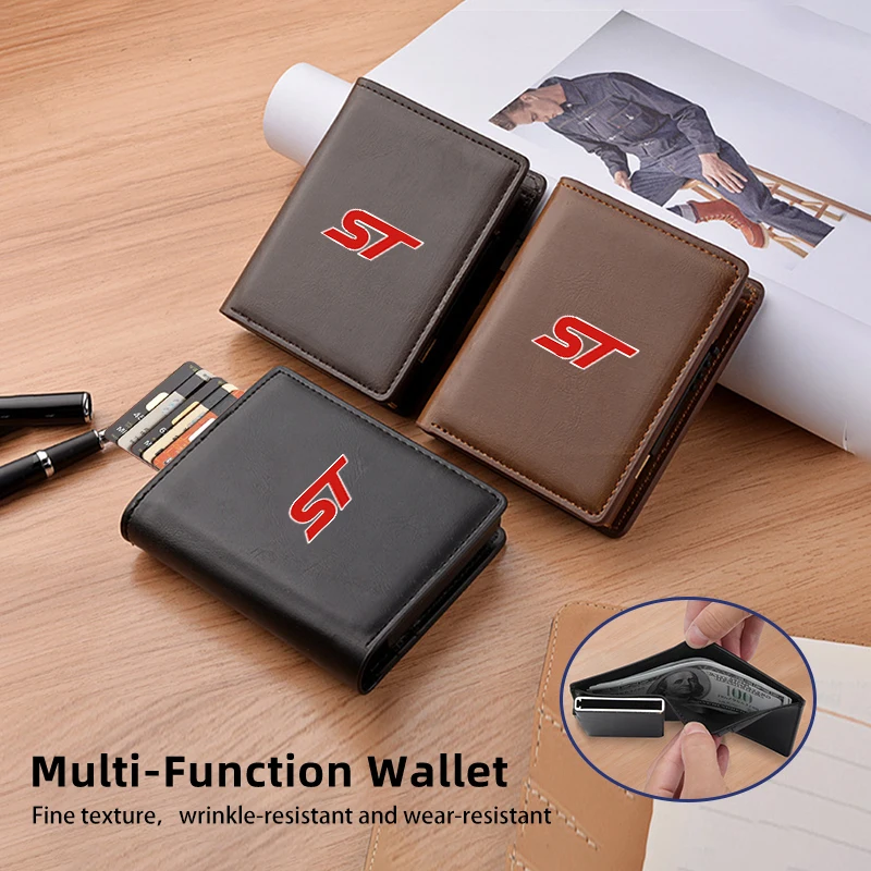 Car Men's Wallet Leather Pop-Up Card Holder Coin Purse Accessories For Ford ST Line Racing RS S Kuga Fiesta Fusion Mondeo Edge F