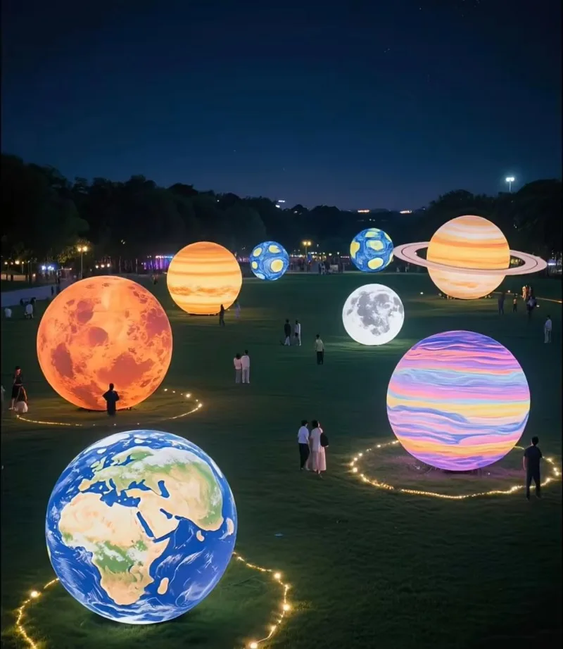 Outdoor waterproof LED inflatable planetary globe balloon, various sizes, suitable for wedding, space event decoration