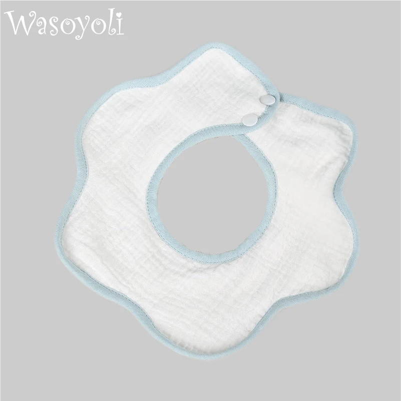 

1 Piece Wasoyoli Flower Type Bib 100% Cotton Seersucker 6 Layers Burp Cloths 25*27CM Colorful Infant Bib Solid Color Baby Scarf