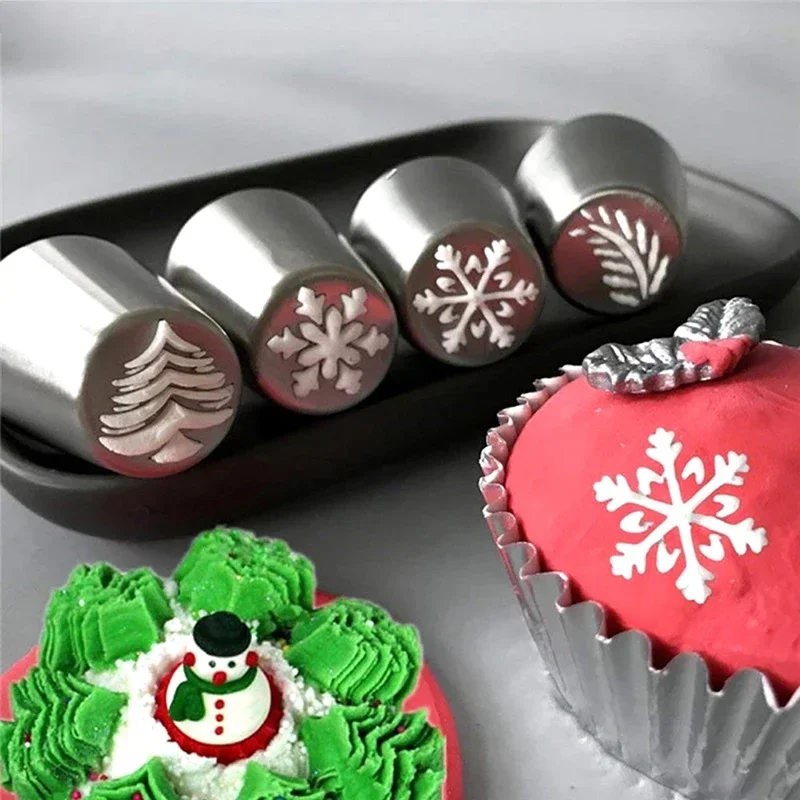 4pc/set Cream Nozzle Cake Decorating Tools Pastry Bakery Accessories Cupcake  Icing Piping Nozzle Tips Bakeware Christmas