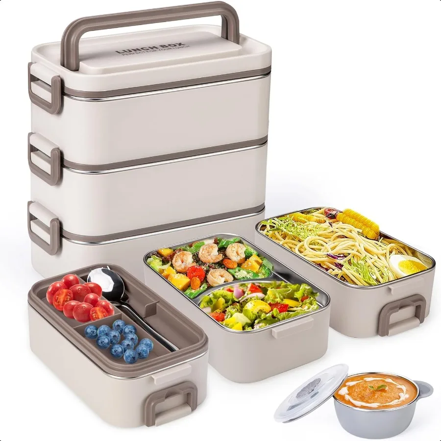 

Bento Box для взрослых, штабелируемый 3-слойный ланч-бокс из нержавеющей стали 304 для взрослых, офисный портативный ланч-бокс большой емкости 3 л C