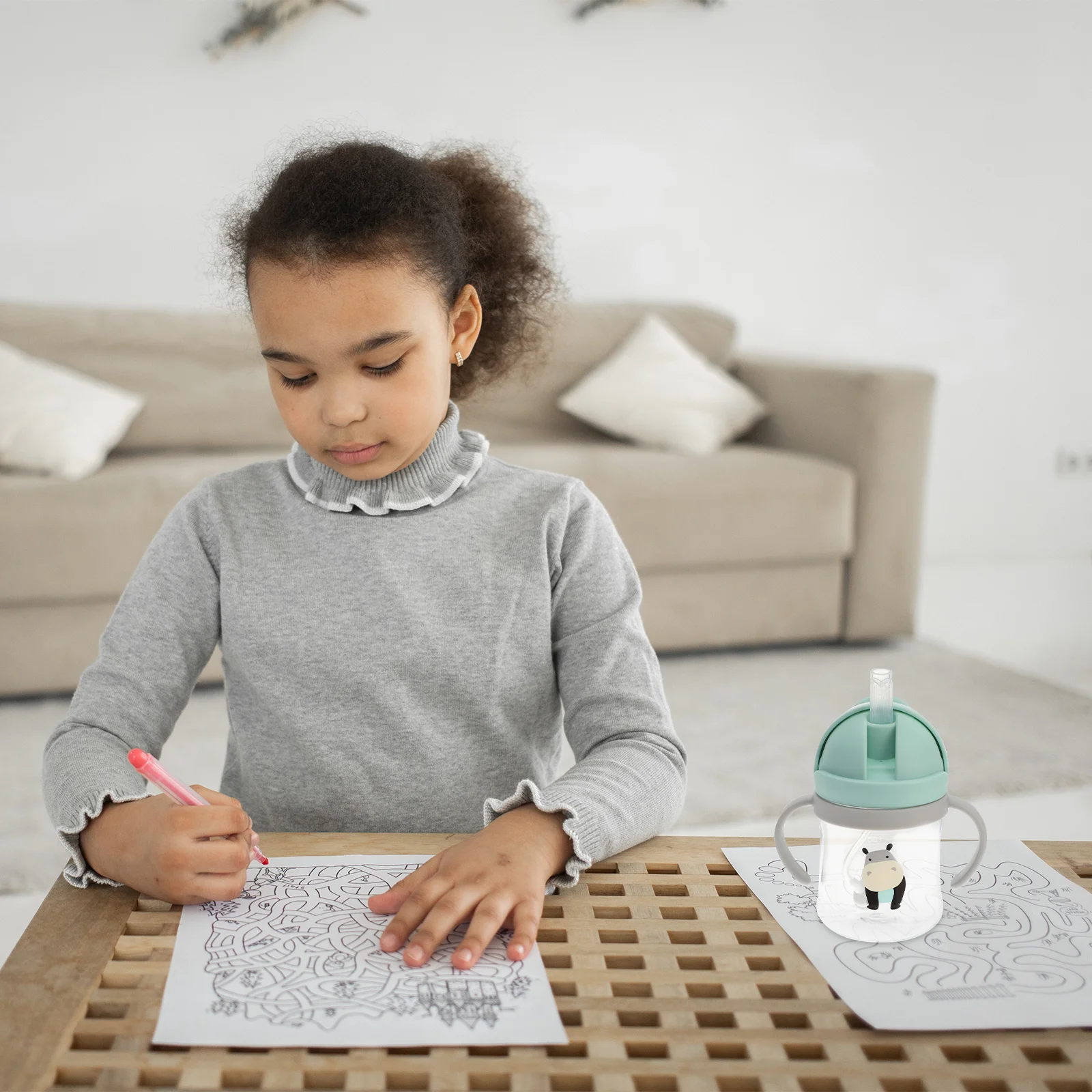 

Baby Straw Sippy Cup 240Ml Leak Proof Toddler Drinking Bottle Soft Silicone Spout Training Cup With Handles