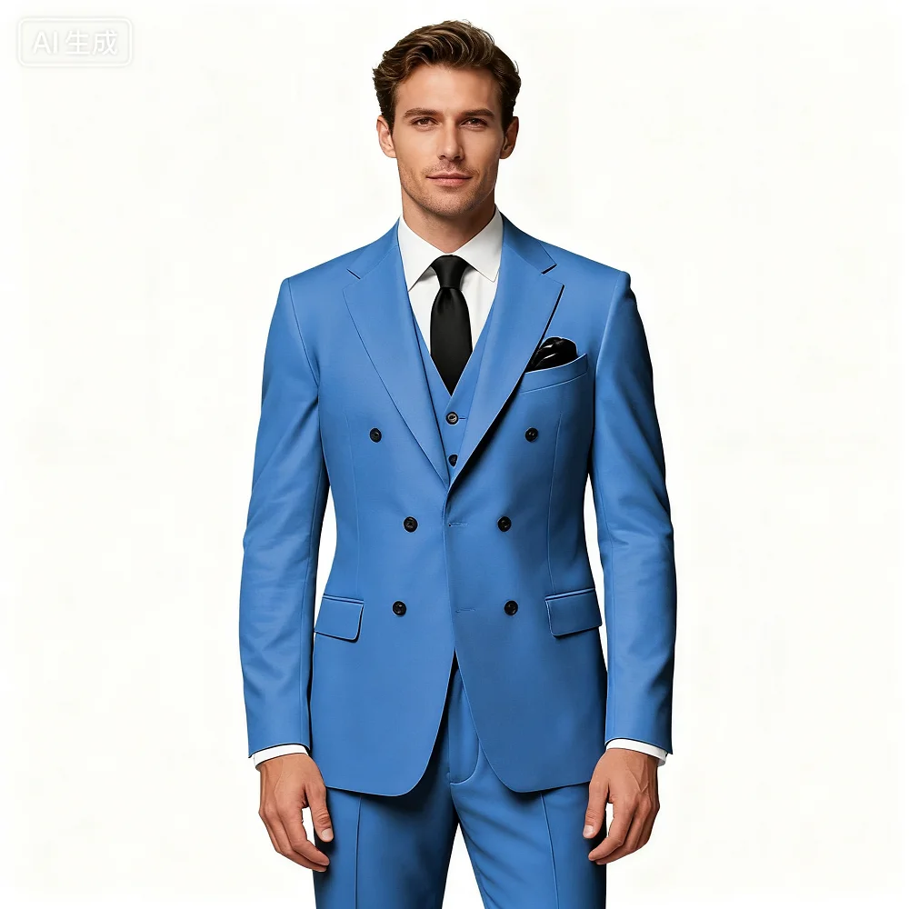 

Men's Monochromatic Slim Fit Formal Business Suit Peak Lapel Smoking Jacket Vest Set 3 Button Wedding Terno