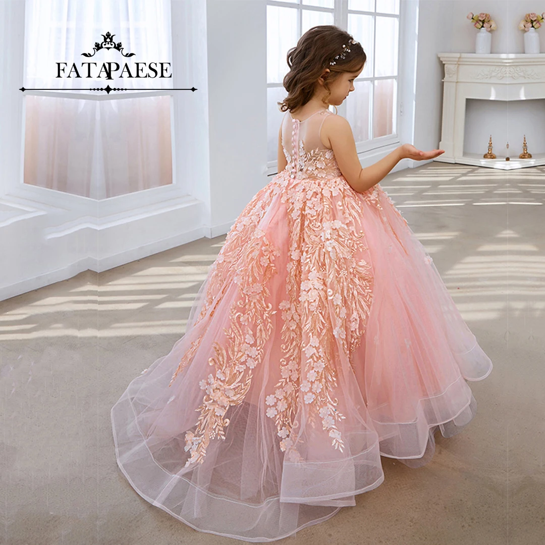 FATAPAESE Ball-Gown/Princess Sleeveless Lace Satin Tulle Flower Girl Dresses Pageant Girls Birthday Dresses Princess Dress Up