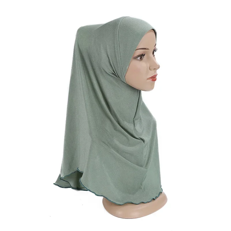 Big Girls Plain Hijab Hats Muslim Scarf Islamic Headscarf Hat Amira Pull On Headwrap Beautiful 10 Years Girl Scarf Solid Color