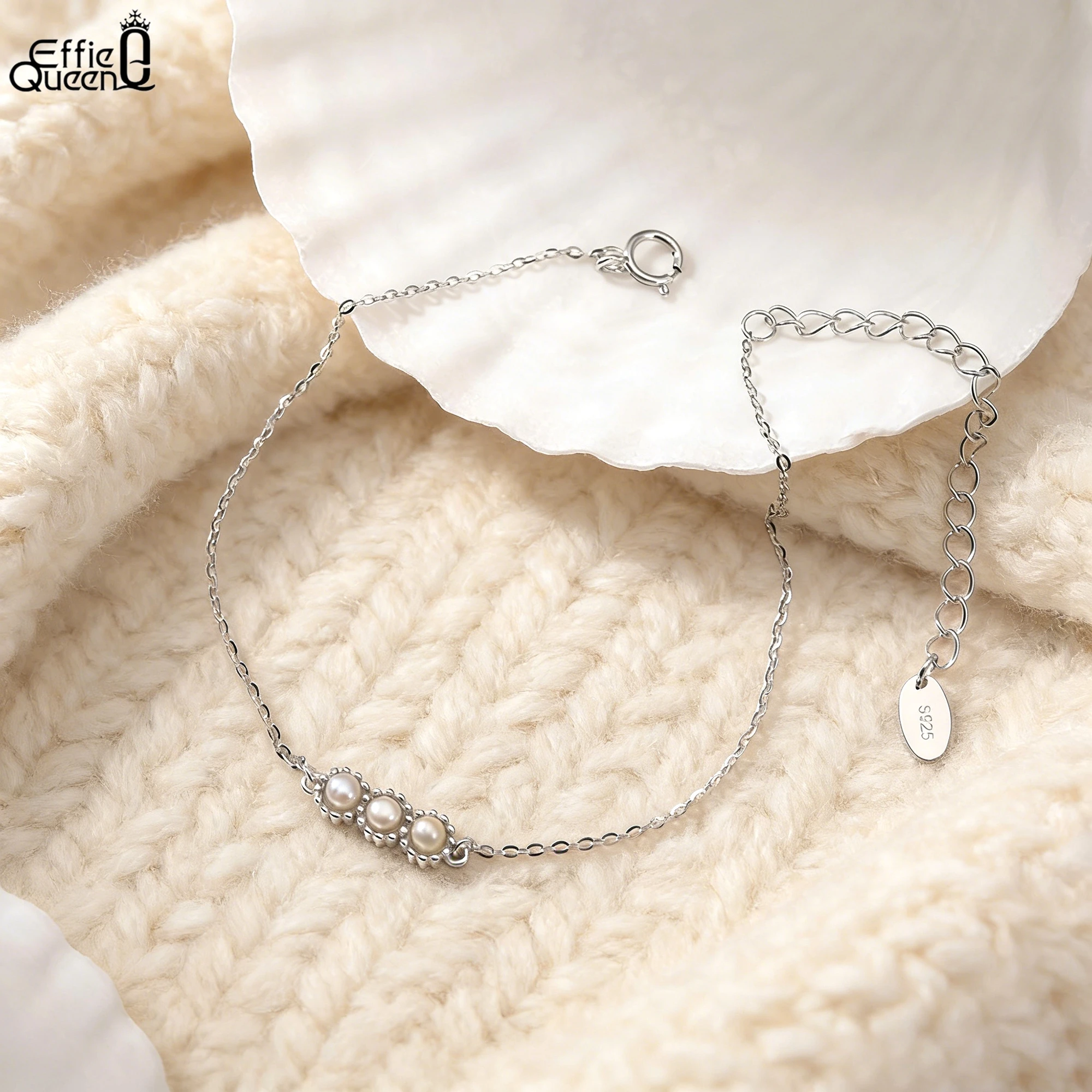 

EFFIE QUEEN Изящный браслет-цепочка из стерлингового серебра 925 пробы с ослепительным нитью из пресноводного жемчуга, шикарные ювелирные изделия без усилий GPB44