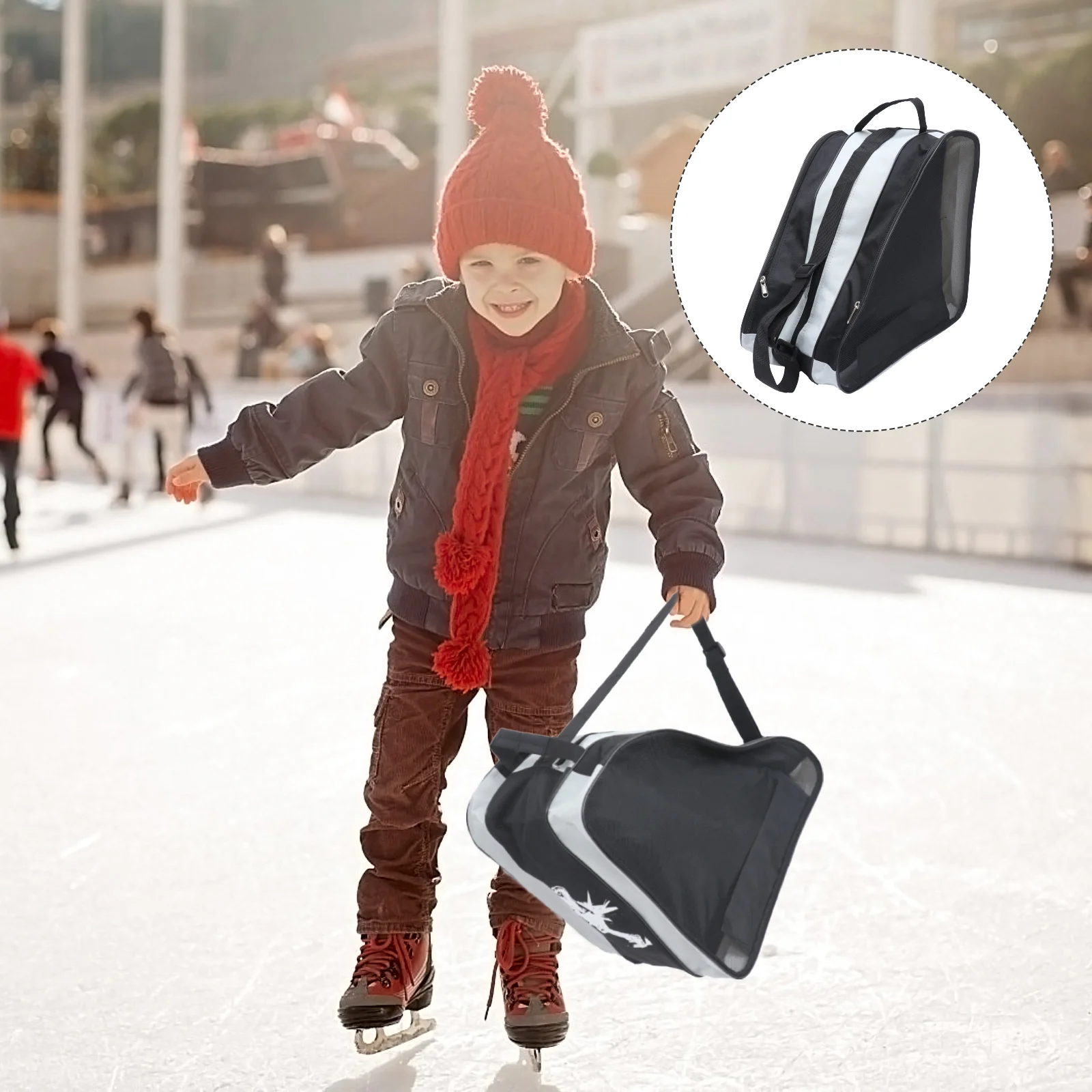 Ice Skate Bag Roller Skating Handbags Pouch for Skates Carrying Black Portable Women's