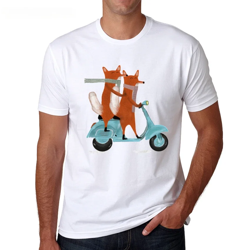 

Newest Funny foxes ride scooter T Shirt Men's High Quality Animal Printed T-Shirt Summer Novelty Male Tee Tops Clothes