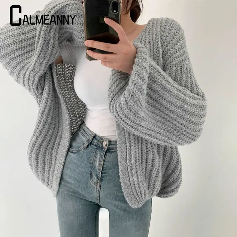 Autumn Leisure Korean Stytle Streetwear TopsCoat Chic Wind y2k Sweater Vintage Harajuku Lantern Sleeve Women Cardigan Sweater