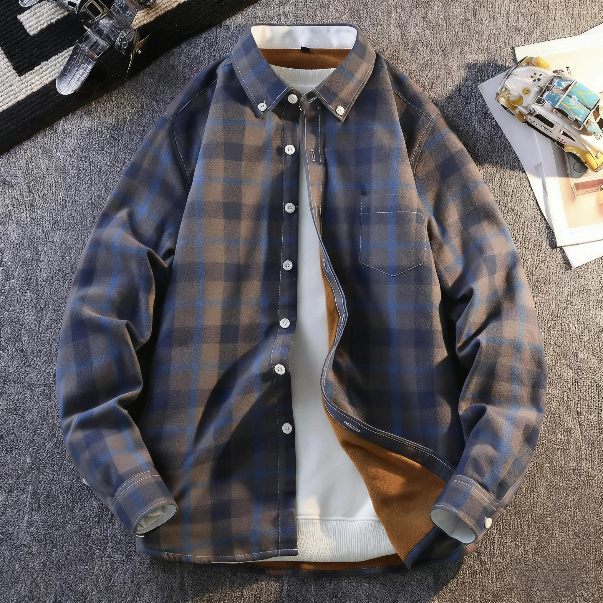 قميص مخطط جديد لخريف 2025 للمراهقين بأكمام طويلة وفضفاض مناسب غير رسمي ملابس الشارع بأزرار للأسفل قميص موضة الشباب #3