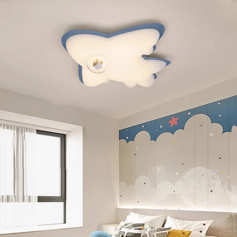 Children's Room Airplane Ceiling Lights Log Color LED Helicopter Light Nordic Modern Warm Youth Room Boy Bedroom Ceiling Lamps