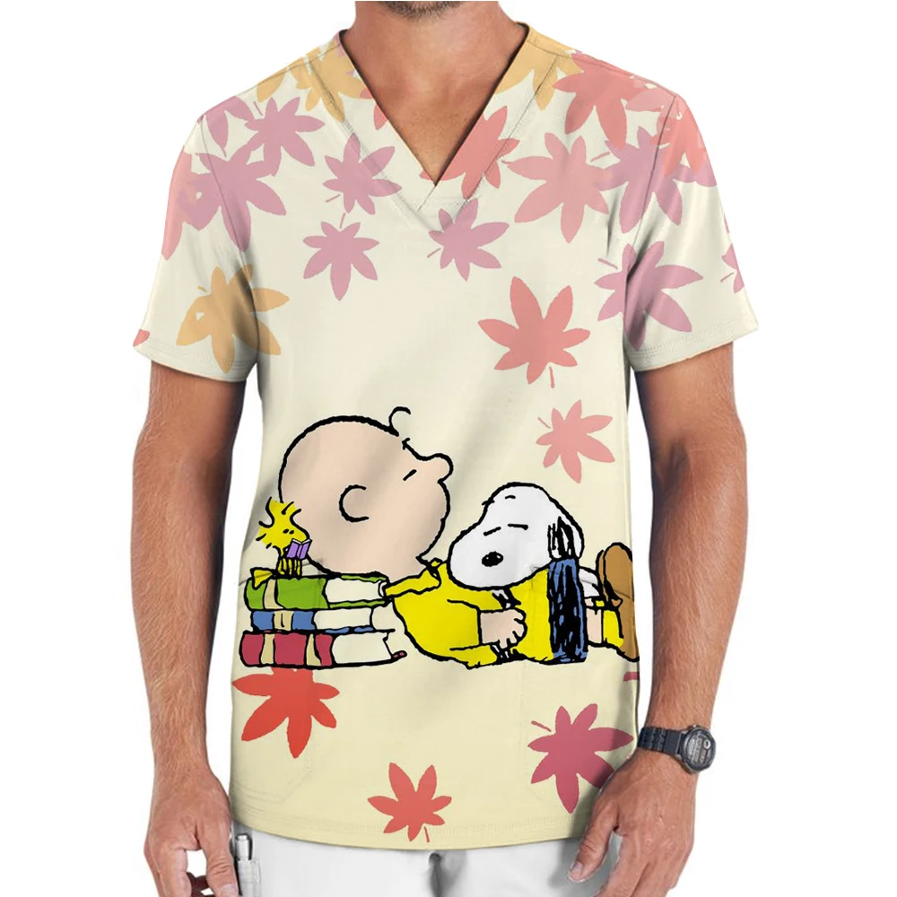 تي شيرت رجالي بأكمام قصيرة ، توب مصنفر سنوبي ، زي موحد برقبة حرف V ، زي موحد للممرضات ، ملابس عمل #3