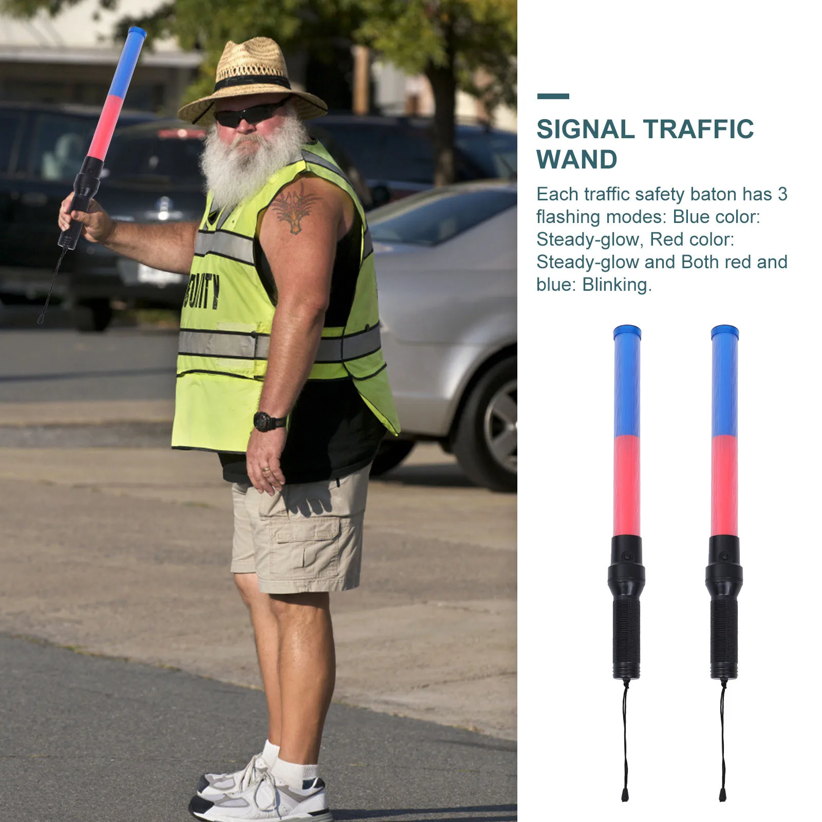 2pcs Traffic Control Baton Led Light 3 Flashing Modes For Emergency Alerts Construction Crews Safety Visibility Signal Wand Red
