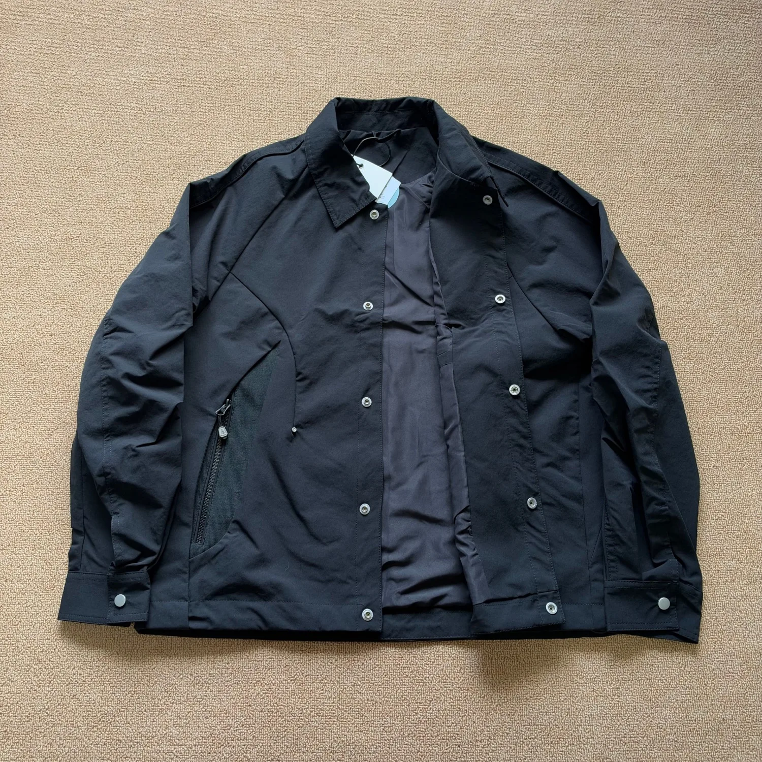 Men's Lapel Off Shoulder Jacket Spring and Autumn Solid Color Multiple Zipper Pockets Loose Casual Work Jacket