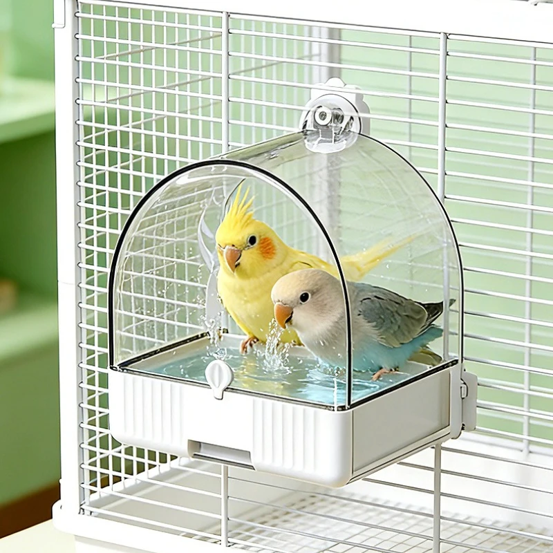 透明なオウム用バスボウル-引き出し付き-吊り下げ式-大型スペース-鳥用バスルーム-多機能-小型オウム用バードバス-鳥用浴槽