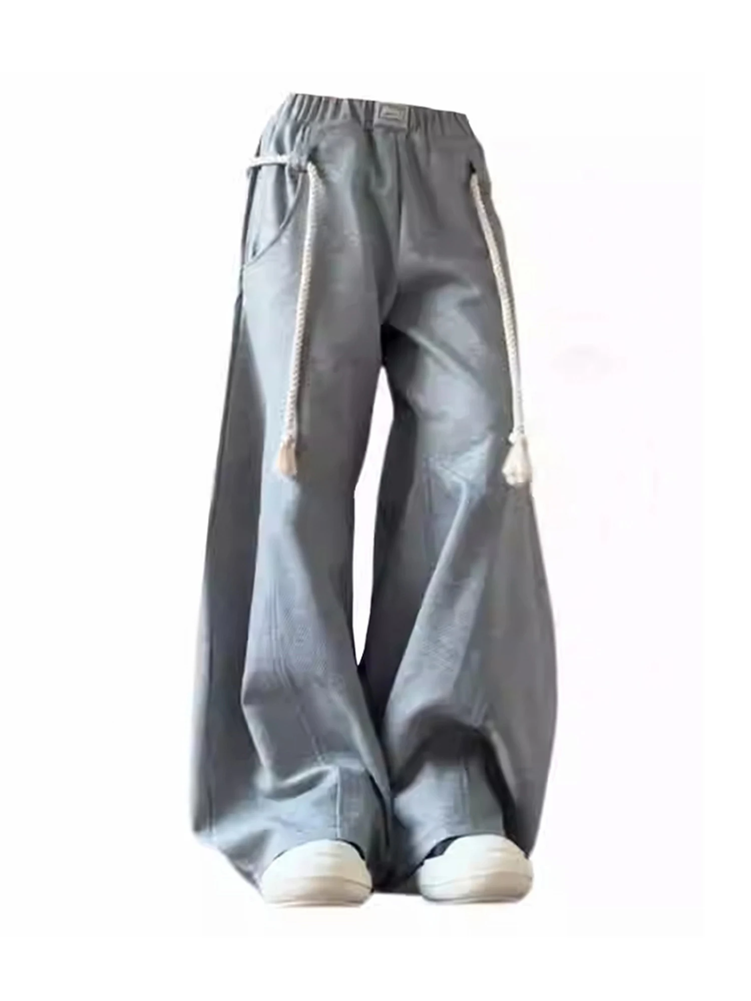 

Женские серые мешковатые спортивные штаны Harajuku, большие танцевальные штаны с изогнутым ножем, винтажные брюки 90-х годов в японском стиле 2000-х годов, брюки Y2k, одежда 2025