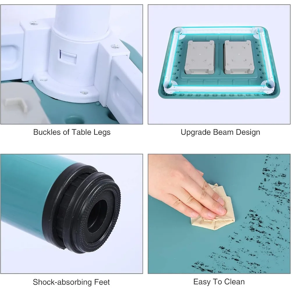 Kids Table and 2 Chairs Set, Height Adjustable, 3 in 1 Multi Activity Building Block Table with 2 Chairs, Storage Bins,