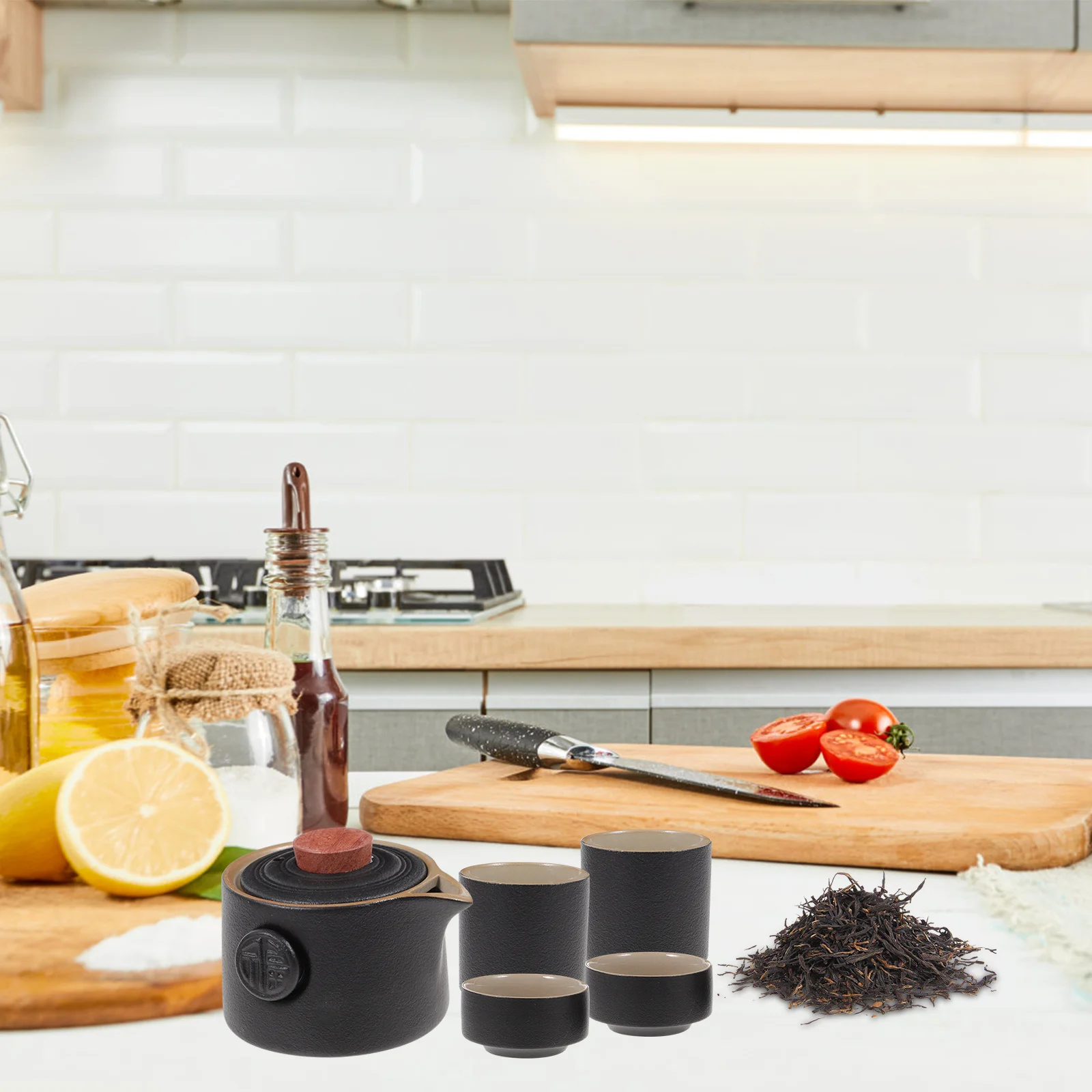 

Portable Teaware Set Ceramic Tea Cup Pot Black Packing Bag High-Quality Sturdy Gift Home Travel Teaware Set Gift