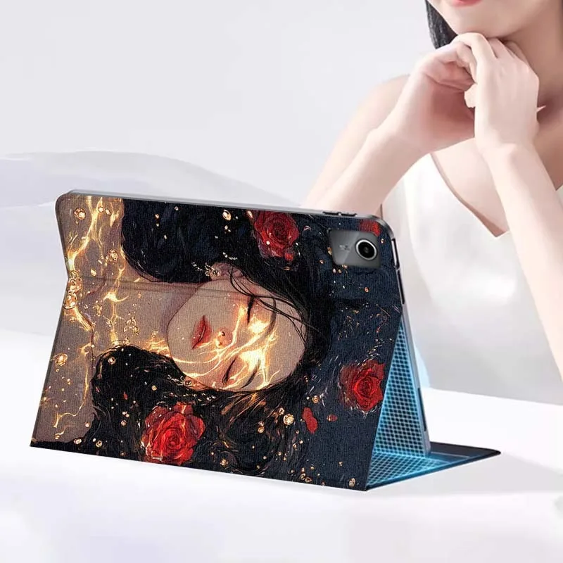 حافظة كمبيوتر لوحي فتاة فنية جميلة على شكل زهرة لهاتف Xiaoxin Lenovo Pad Tab K10 K11 M10 P12 P11 Pro GT Gen2 Plus Legion Y700 Y900 12.1