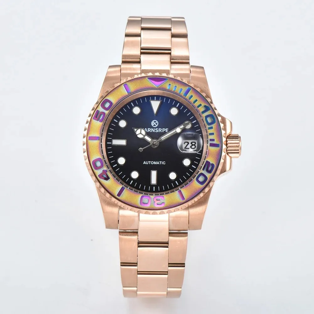 

PARNSRPE 40mm Rose Gold Mechanical Wristwatch PARNSRPE Miyota 8215 Automatic Movement Sapphire Glass Waterproof Business Watch