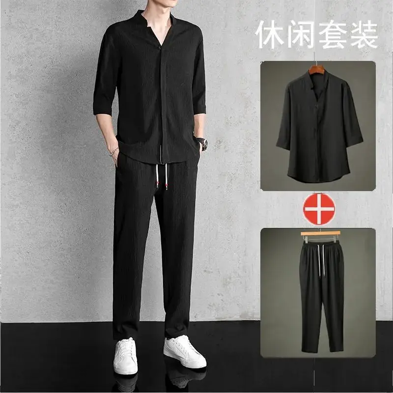Costume d'été pour hommes, tendance ethnique, décontracté, Style chinois, Style fin, ensemble comple