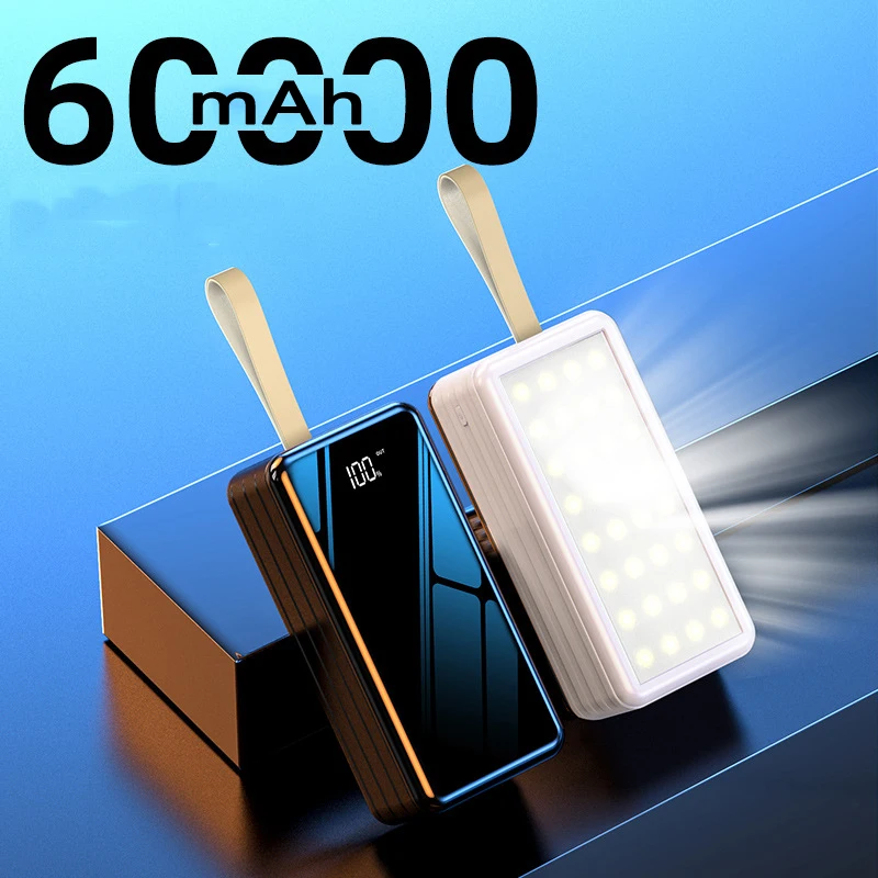 Power Bank 60000mAh  Fast Charging Portable Charger Powerbank External Battery Pack with Camping Light  For Xiaomi Mi 9 iPhone