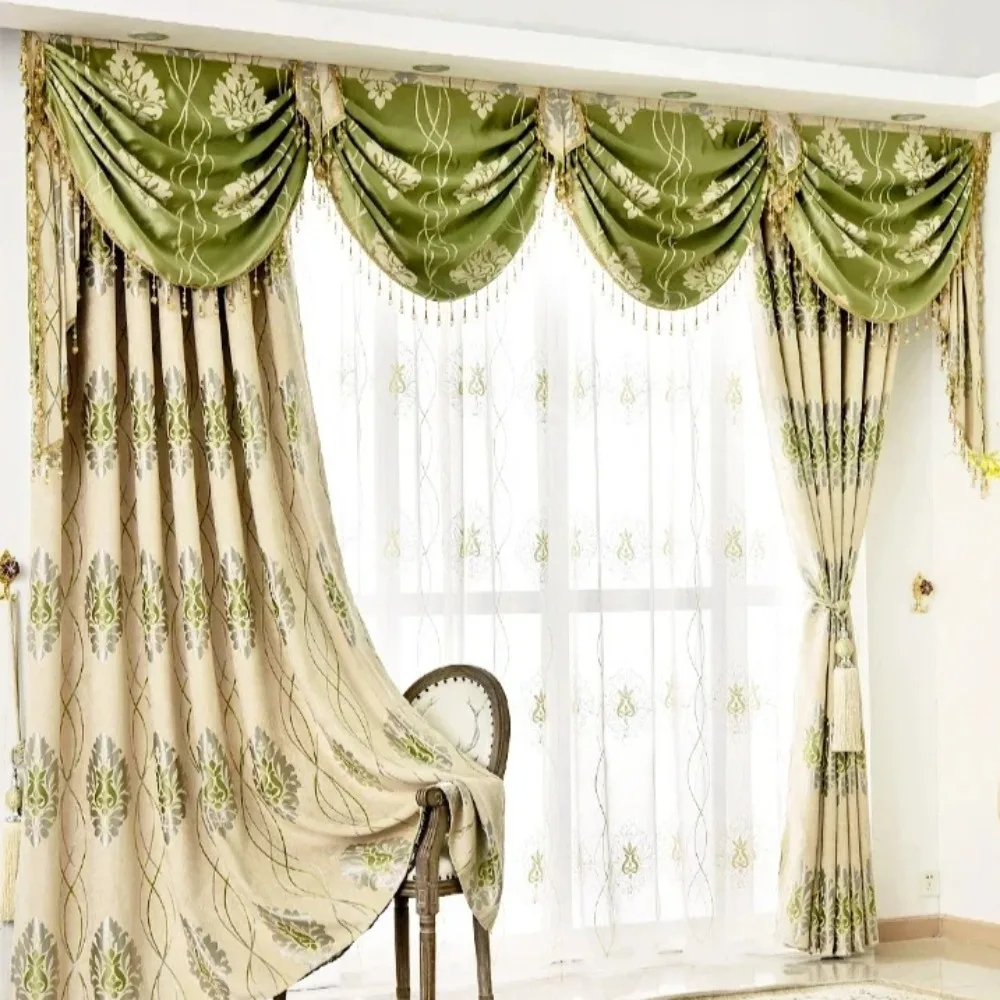 

Новые роскошные жаккардовые шторы из синели для гостиной и спальни, затемняющие оконные шторы на заказ, зеленый европейский декор, кружевной тюль