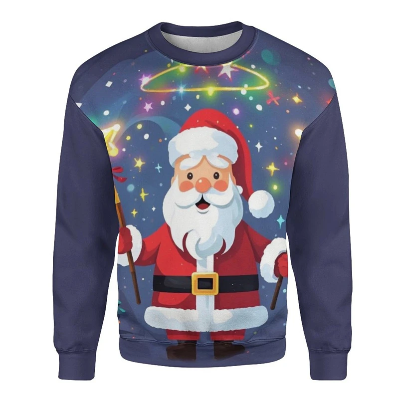 Cartoon Santa Claus Graphic Sweatshirts Kawaii Xmas Gift Jumper Sweater Merry Christmas Men Clothes Y2k Female Ugly Sweaters Top