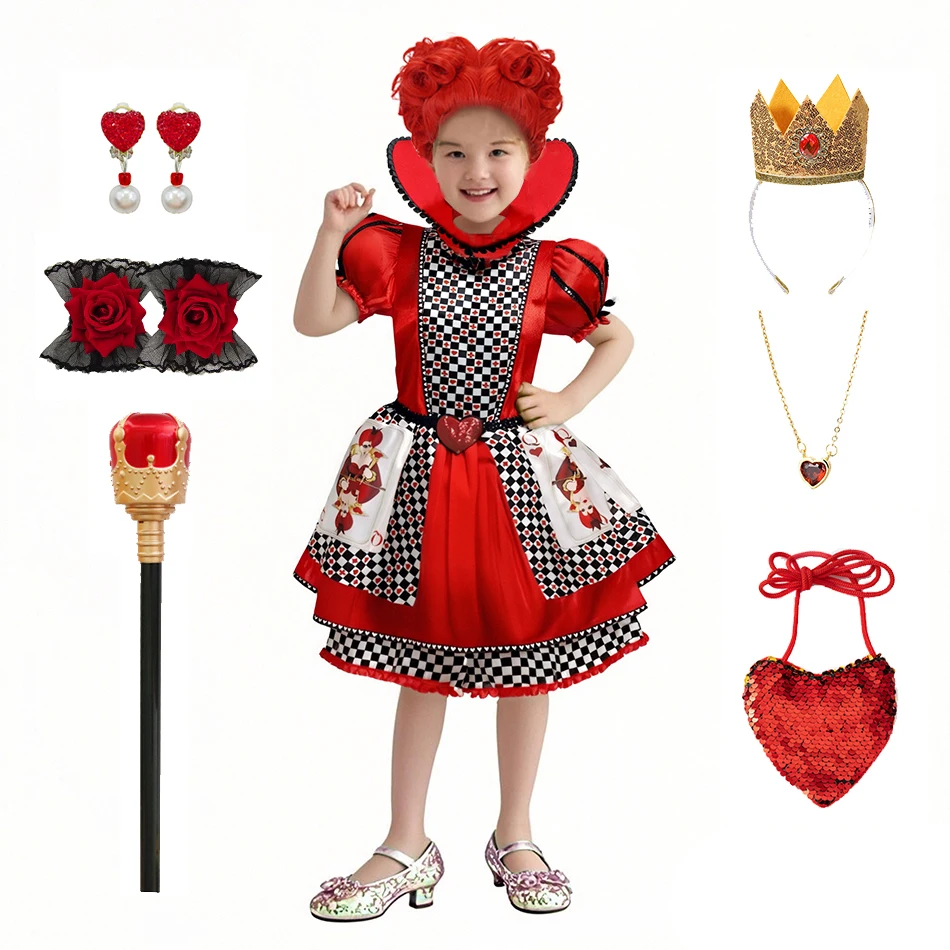 

Red Queen Dress For Girls 2-12 Yrs Children's Day Fantasy Costume Alice Wonderland Fancy Role Playing Clothes Princess Outfits