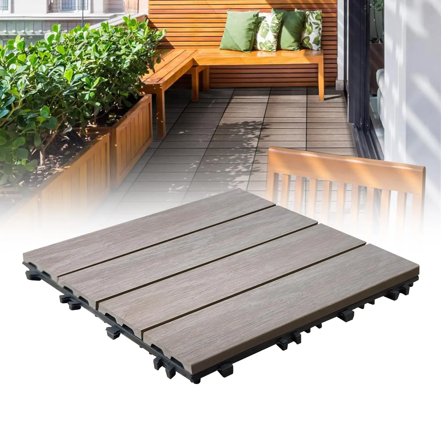 9 PCS WPC Rosewood Decking Tiles – Durable, Waterproof, Interlocking Outdoor Flooring for Patio, Balcony, Garden, Customized