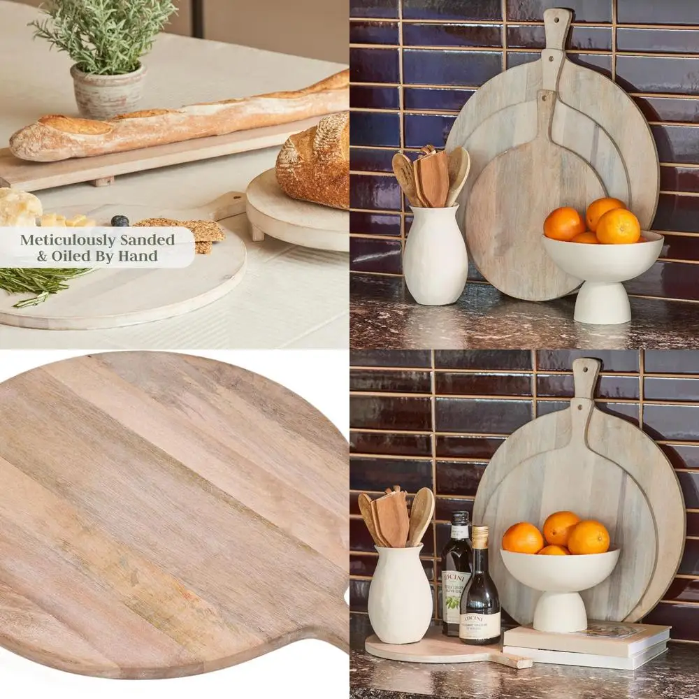 

19, круглое деревянное весло для сервировки и разделочной доски ручной работы, кухонный декор премиум-класса, светлое дерево