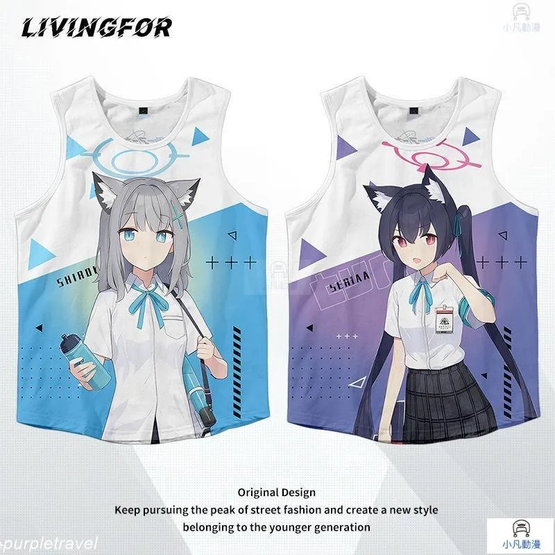 

Аниме Blue Archive Takanashi Hoshino Майка для мужчин Летний повседневный мужской топ без рукавов с принтом Модная мужская майка с круглым вырезом