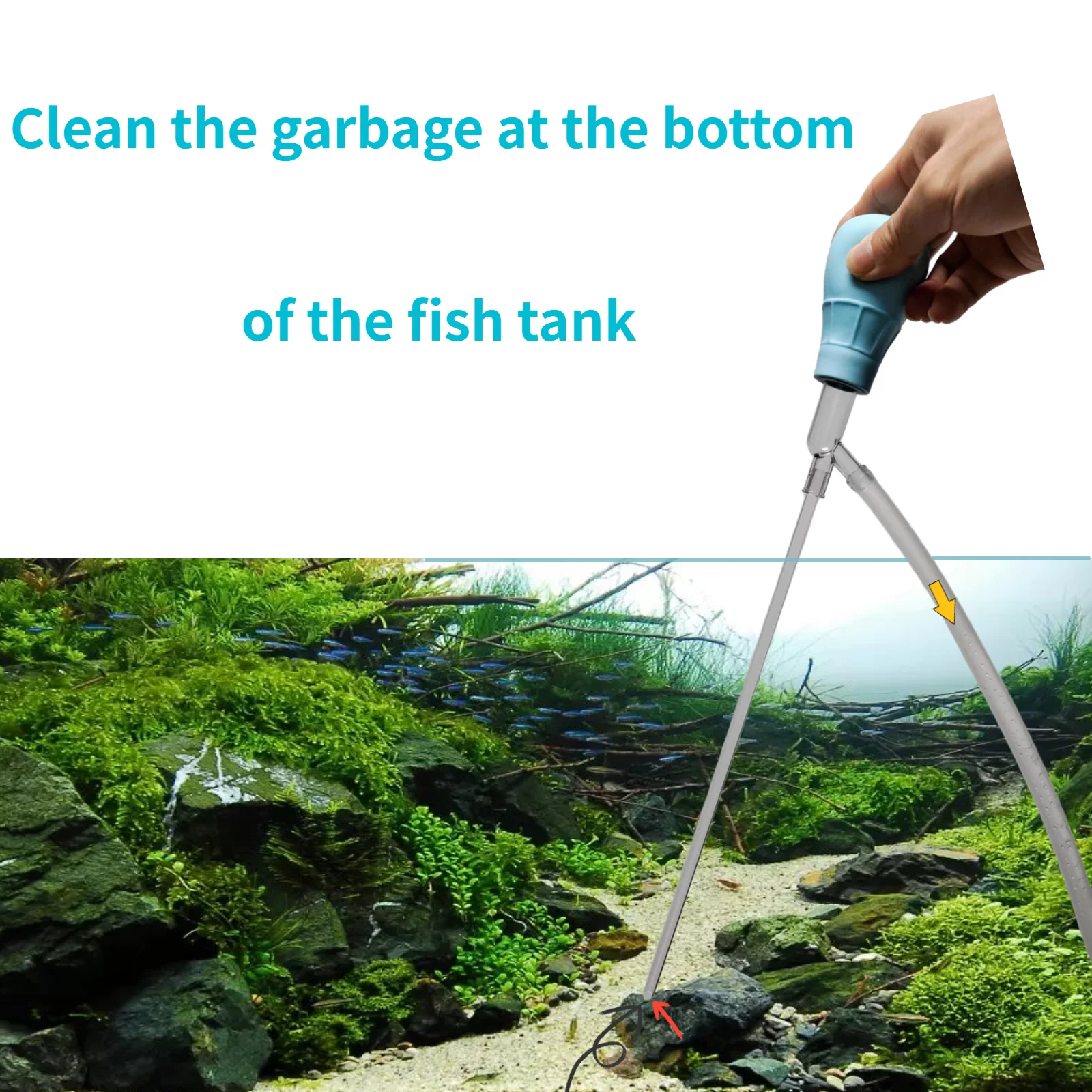 Fish Tank Cleaning Siphon Pump Manual Aquarium Water Exchanger Siphoning Fish Tank Waste Remover with Suction Defecation Tubes