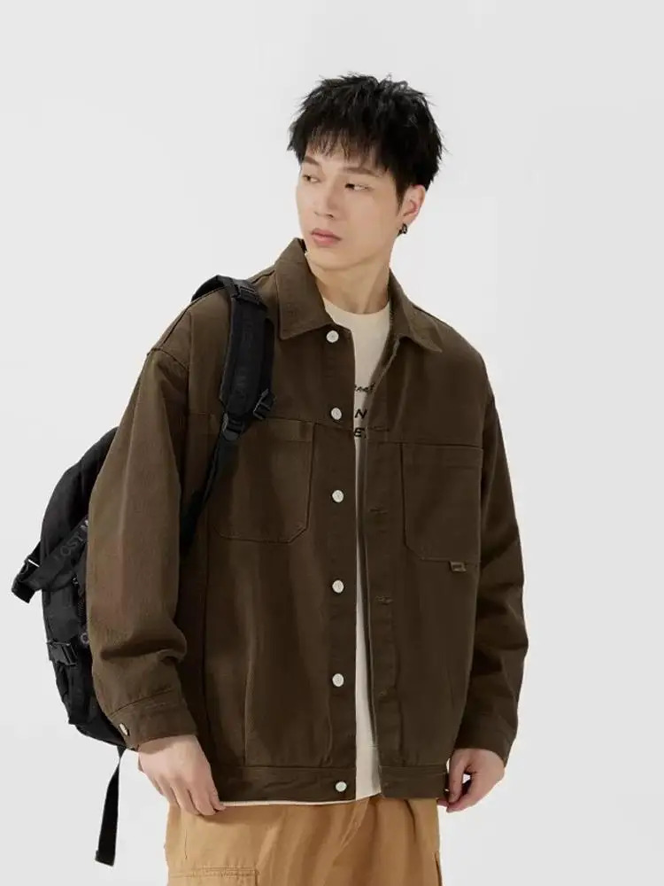 

WIE STUDIO Men's Casual Loose Fit irt Jaet American Retro Workwear Autumn Winter Outerwear Versatile Leisure Top