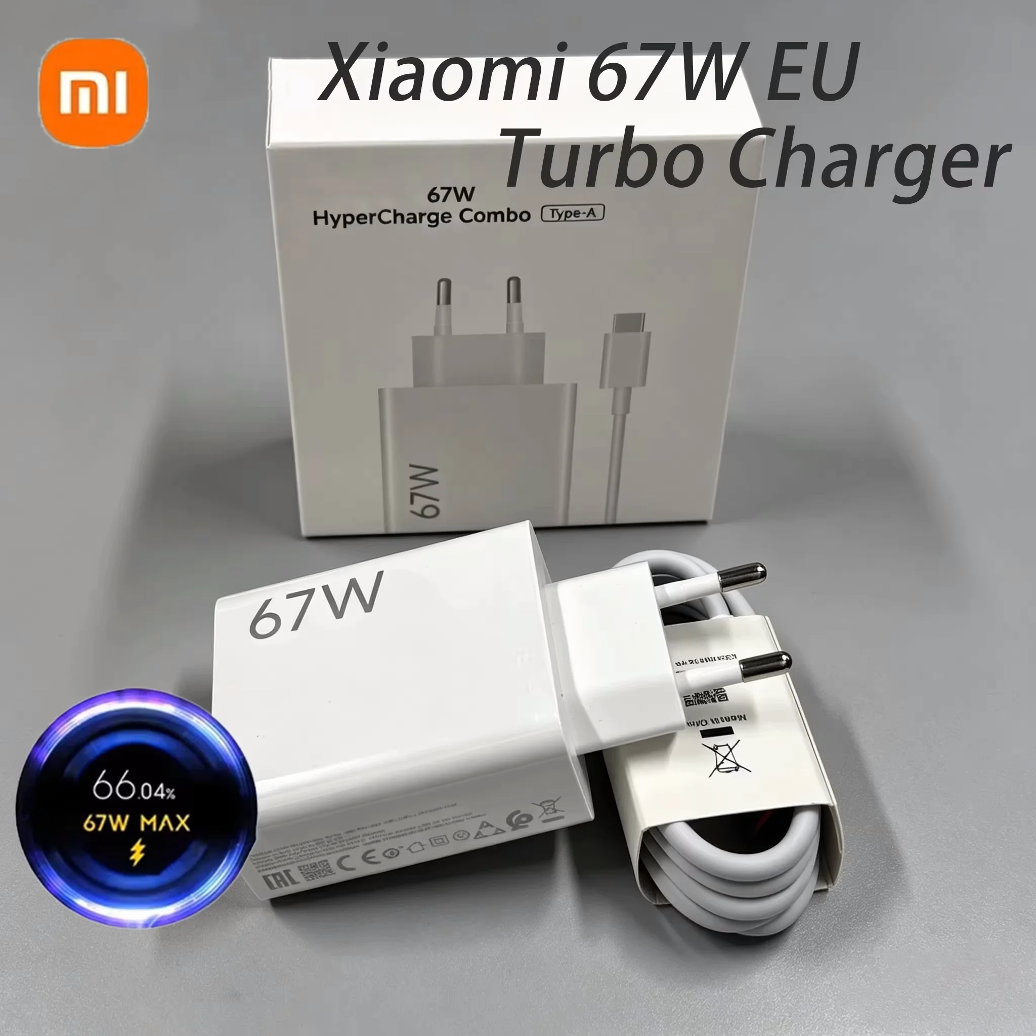 Carregador Xiaomi 67W com carregamento rápido, cabo USB de 1m, adaptador EU/US para Mi 14, Redmi Note 13, 12 Pro Turbo, Poco F5