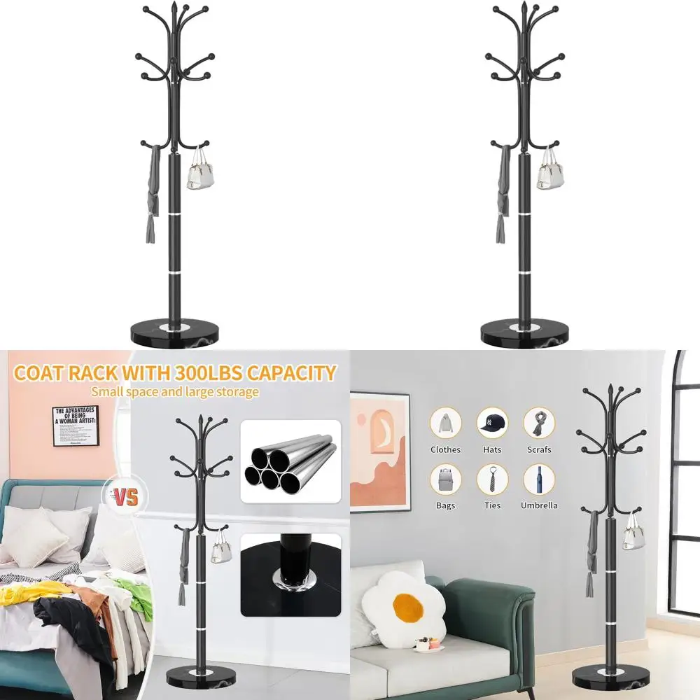 

Stylish Freestanding Coat Rack with 12 Hooks, Supported by Natural Marble Base for Modern Entryways and Halls