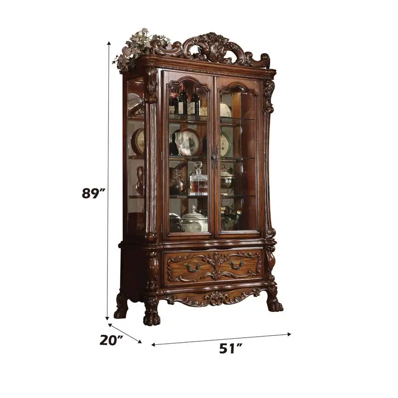 خزانة Dresden Cherry Oak Curio بأبواب وأرفف زجاجية، مثالية لعرض المقتنيات والديكور المنزلي، أنيقة