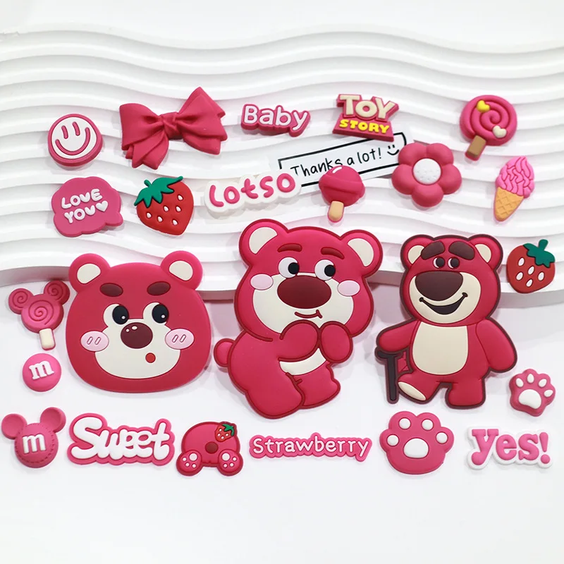 Mischievous Strawberry Bear Shoe Accessories for Clogs Disney Style Lotso Cartoon Sandals Indoor Slippers Christmas Gifts
