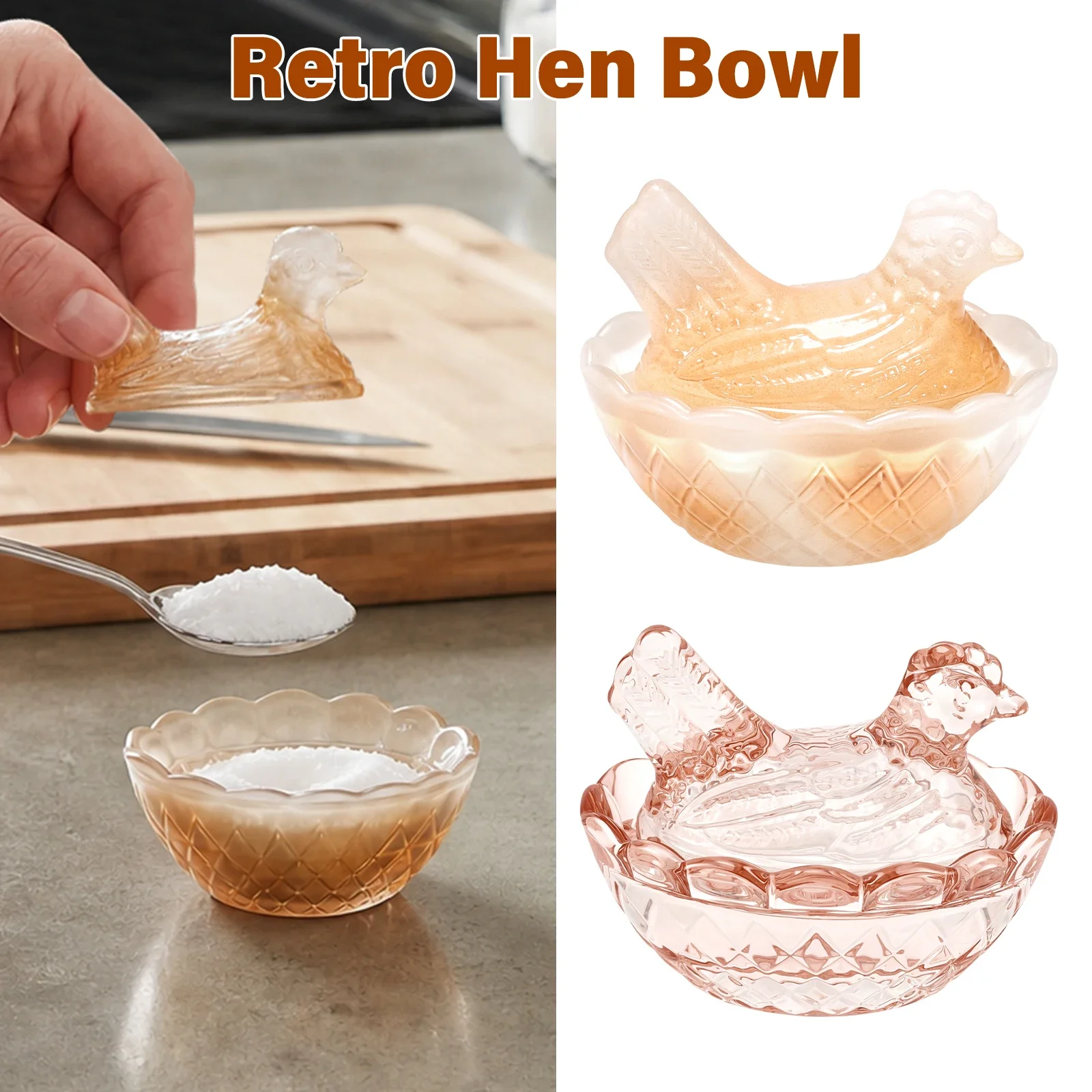 Hen Covered Glass Dish High Borosilicate Chicken Shape Storage Bowl Decorative Candy Jar Spice Container Jewelry Box for Kitchen
