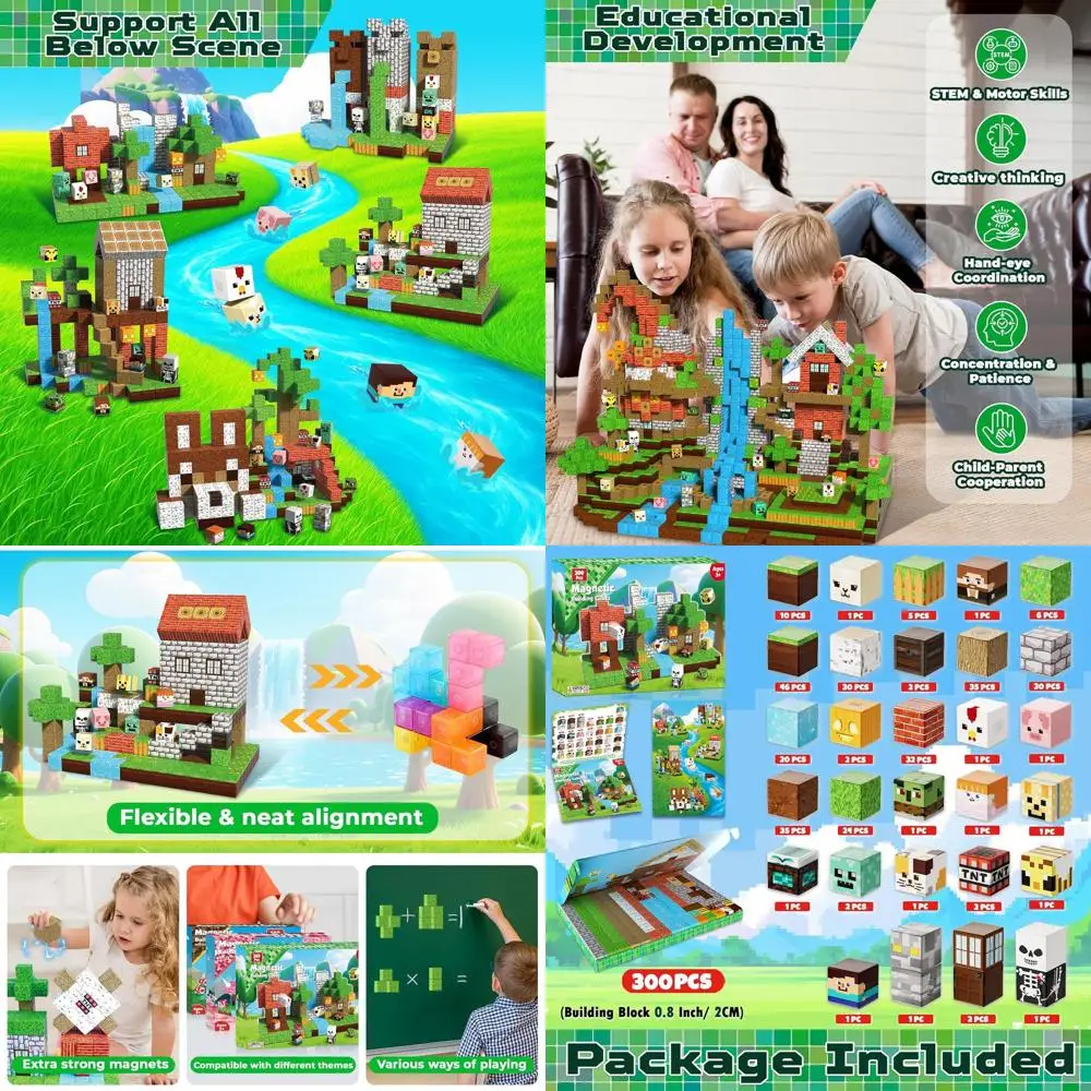 Magnetic Building Blocks - 300 Piece Set for Kids Ages 3+, Ideal Gift for Boys and Girls 4-12