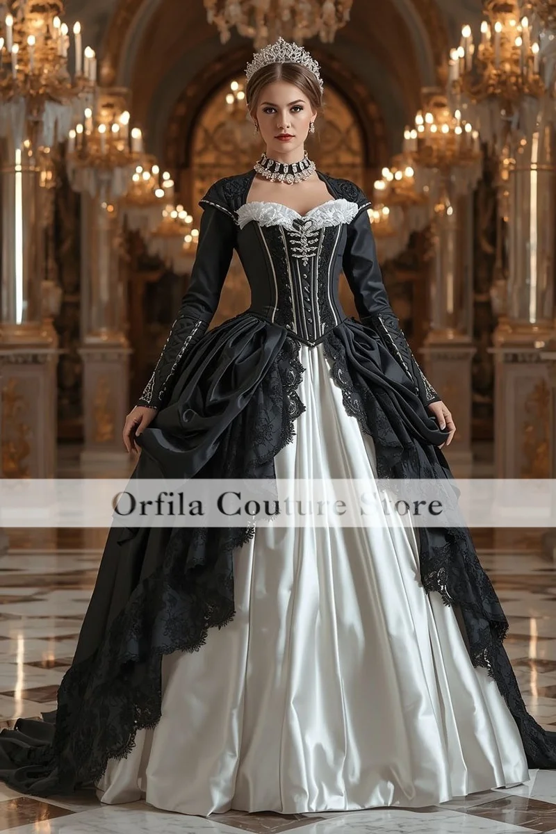 Customized Special Glossy Medieval Prom Dresses Long Sleeves Corset Evening Dress Roleplay Costume School Prom Party Gowns