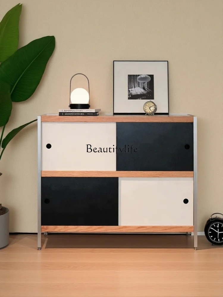 

Medieval solid wood dining side cabinet integrated storage against the wall household shelf