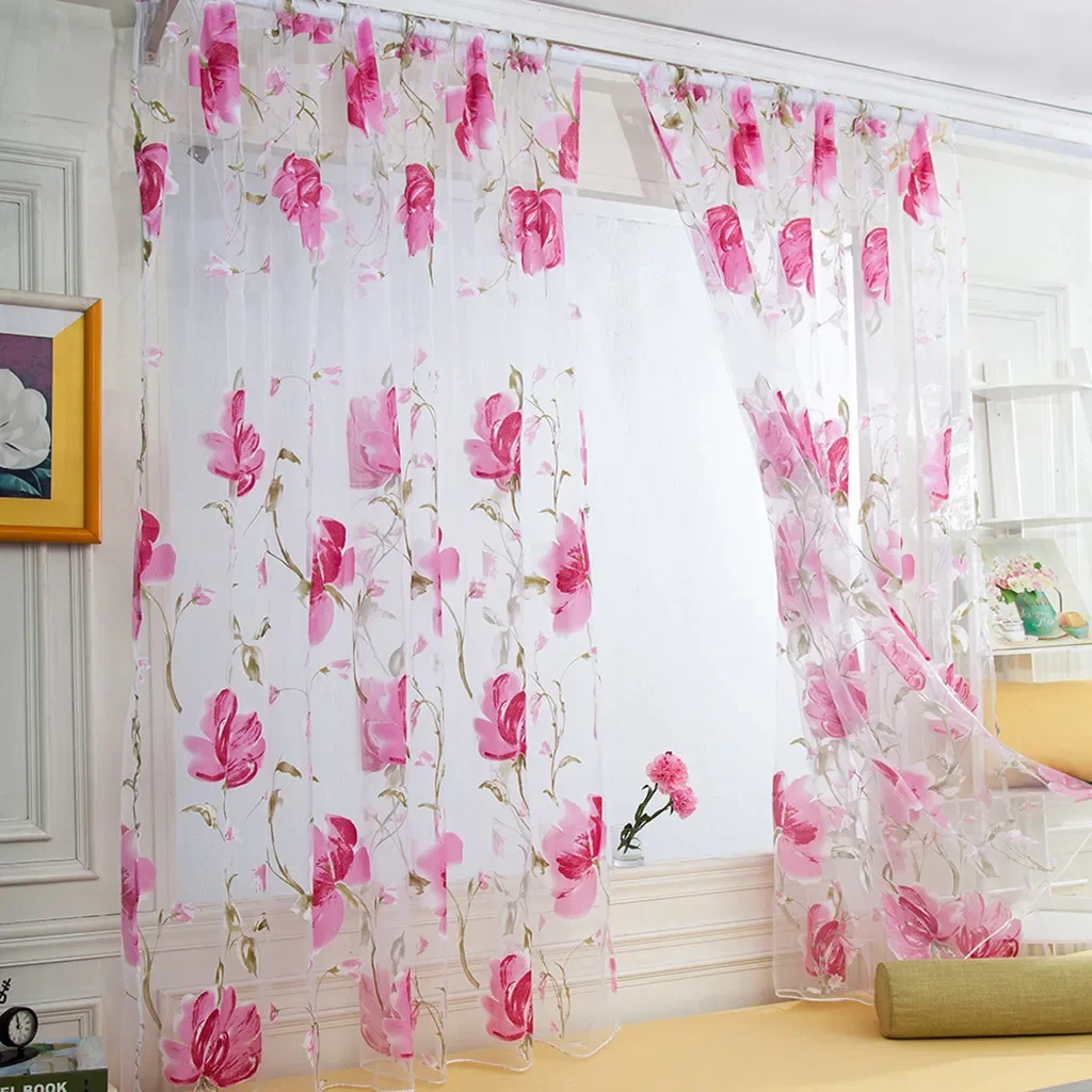 100x130/100x200cm Vines Leaves Tulle Door Window Curtain Drape Panel Sheer Scarf Valances, Pretty Indoor Windows Decoration