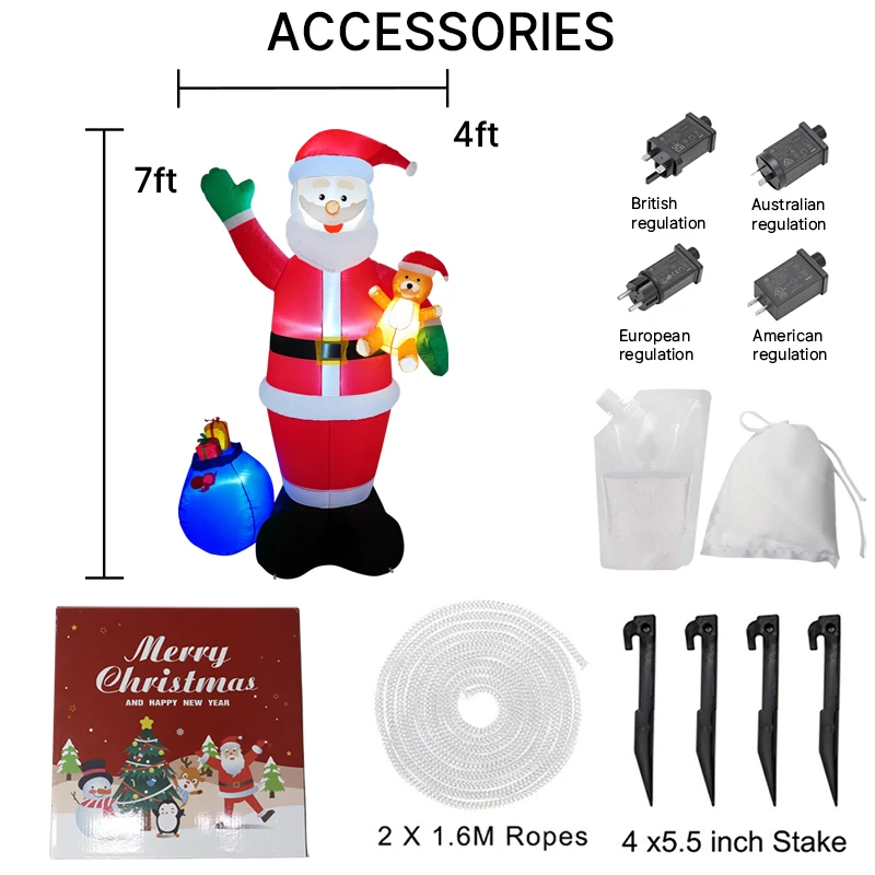 2,1 м/6,8 футов надувной Санта-Клаус плюшевый мишка подарочная сумка светодиодные украшения для дома игрушки двор Рождество праздник вечерние освещение Декор
