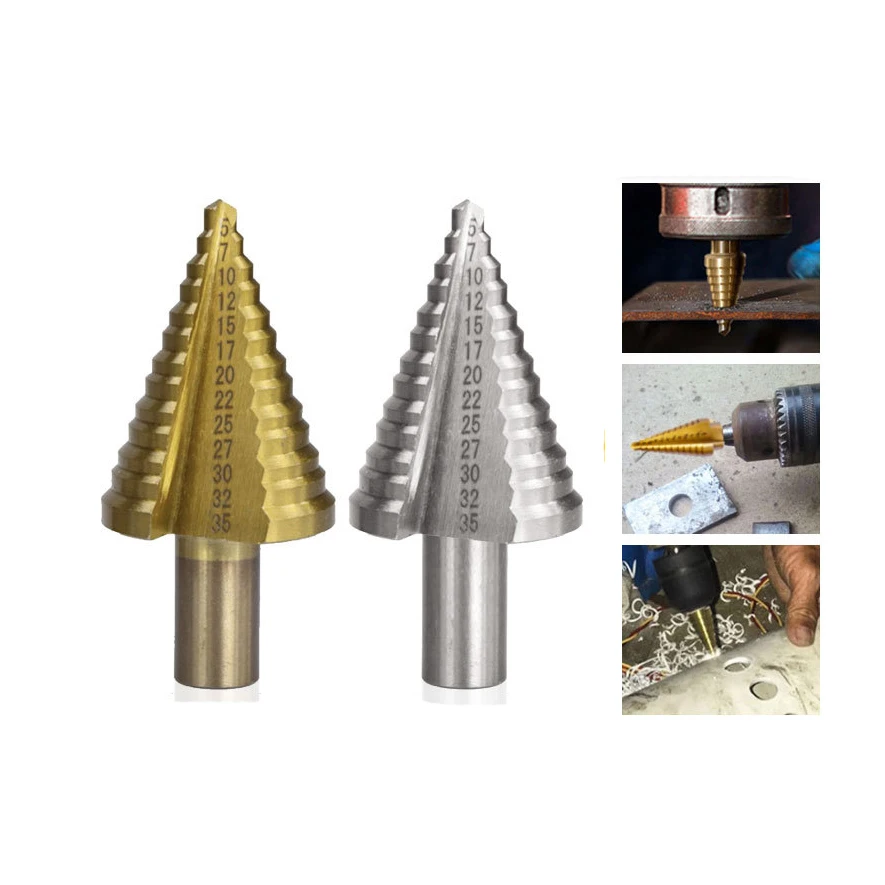 

1 Piece HSS Step Drill Bit 5-35mm Round Shank Straight Groove Cone Hole Cutter for Woodworking Iron Plate Metal Core Drill